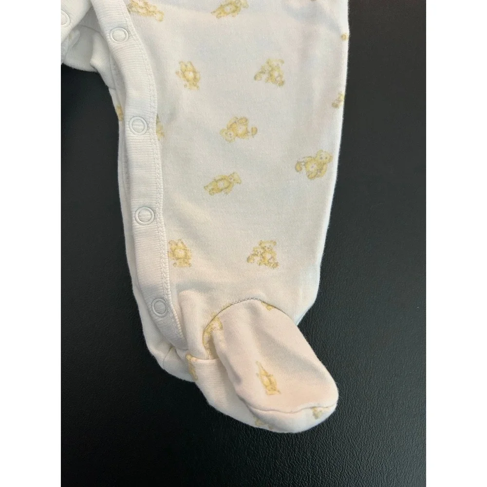 Sold* Ralph Lauren Baby 3M Polo Bear Footed Sleeper White Yellow Cotton (1282)